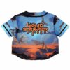 Back view of cropped jersey featuring flying dragon designs