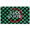 Green black checkered flag featuring Bass Slayer text inside a red painted ring