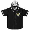 Black straw hat skull hooded baseball jersey with manga-print hood front view