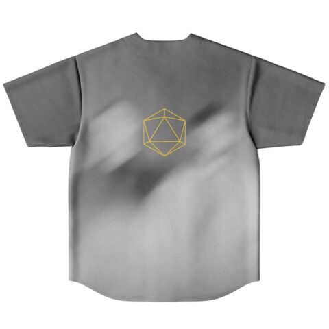 grey bass-inspired jersey back view with gold icosahedron outline centered below collar