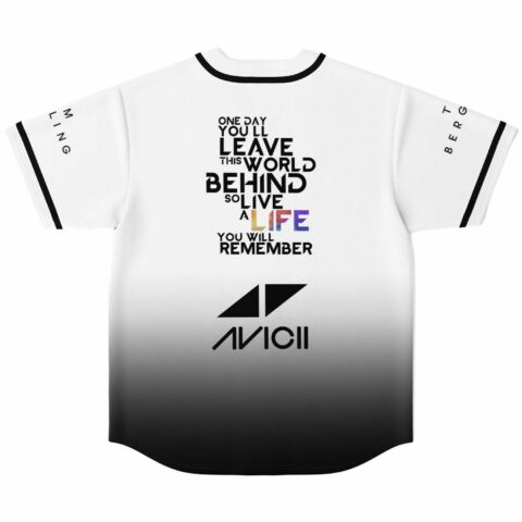 Back view of jersey featuring live a life you will remember lyric print in fading