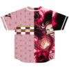 Back view of split-design jersey showing fiery anime character art and pink asanoha pattern