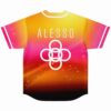 Cosmic rave jersey back view with ALESSO text above white flower ring logo on fade