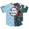 Sky blue cloud print rave jersey back view with Rave Daddy text graphic