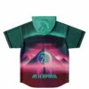 Alienpark UFO pyramid desert print on back of hooded rave jersey with number 23
