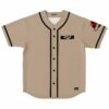 Tan dinosaur park baseball jersey with Jaeger park ranger name plate front view