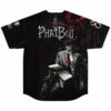 Back view of black jersey reading PhatBoii with dark anime-inspired figure and infinity symbol sleeve