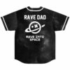 Back view of black galaxy jersey printed Rave Dad and Rave Into Space with planet