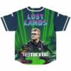 Back view of jersey showing Lost Lands text and Teminite graphic with dinosaur art