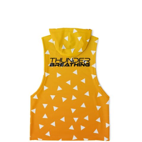 A Thunder breathing sleeveless hoodie with white triangles on it.