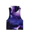 Purple galaxy print rave sleeveless hoodie with planets and stars