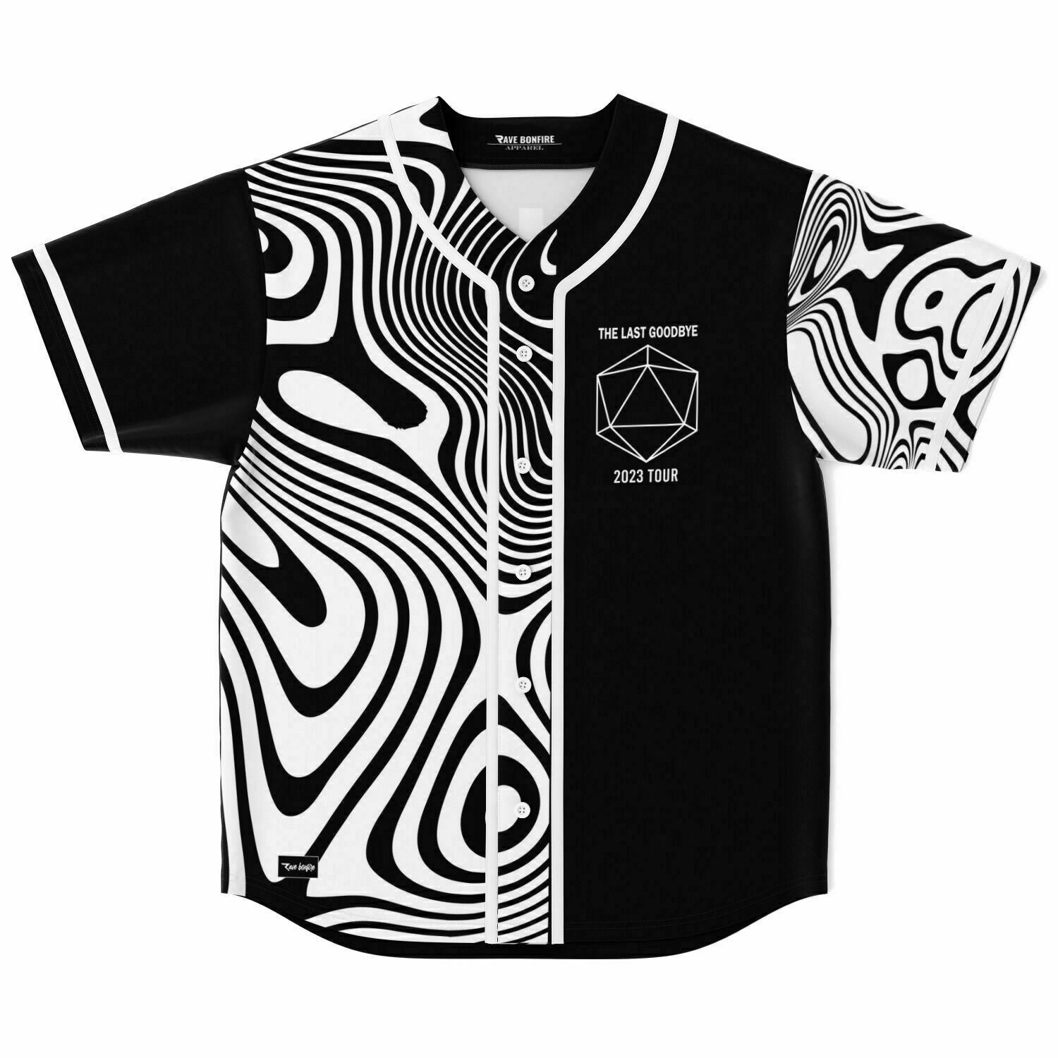 A black and white Ellis custom Baseball Jersey V1 with an abstract design.