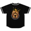 Crowned pitbull graphic with spiked collar on black rave baseball jersey back view