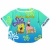 Back view of the colorful rave cropped baseball jersey with bright characters and text