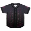 Front view of black charcoal jersey with pink arcane symbols and mystical rune print