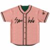 Pink reversible side with handwritten San holo script over repeating bb ok pattern