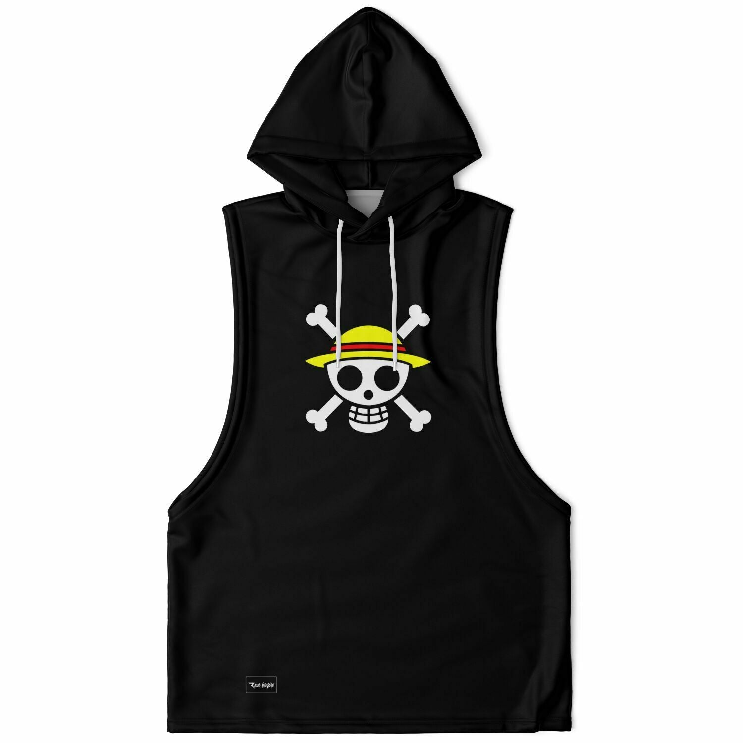 A Luffy one piece sleeveless hoodie with a skull and crossbones on it.