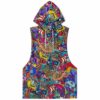 Cartoon doodle rave sleeveless hoodie, underwater scene with clownfish and divers — front