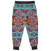 Vibrant rave joggers with abstract shapes and bold multicolored artwork