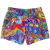 Doodle monster print swim trunks back view showing clownfish and lobster characters