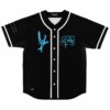 Black rave baseball jersey with hand-drawn blue crown scribble and King text on front