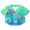 Colorful rave cropped baseball jersey with underwater-themed characters and flowers
