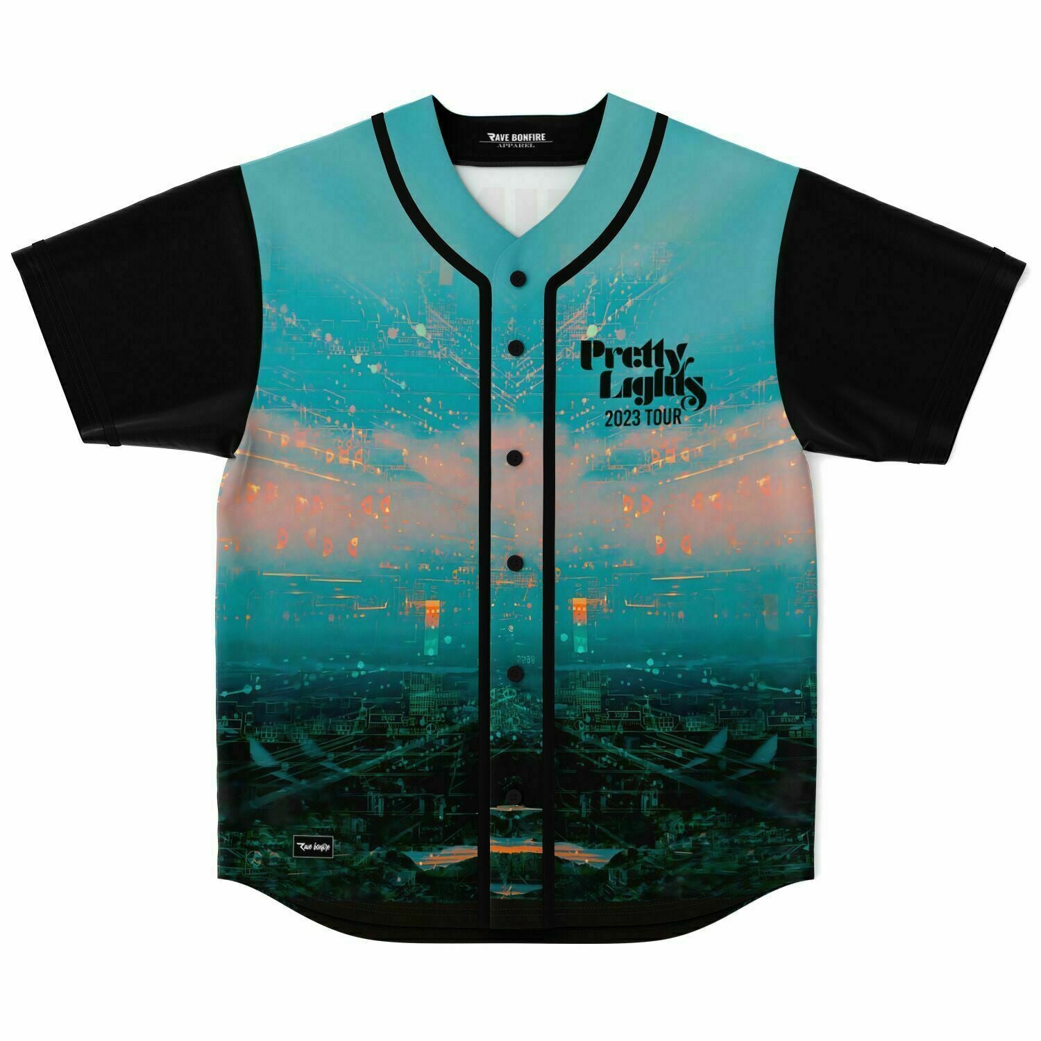 The Ellis Baseball Jersey V2 with an image of a city skyline.