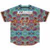 back view of teal geometric jersey with white number 3 and bold text