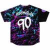 Back view of paint splatter jersey with dripping text Hoemigas and number 90