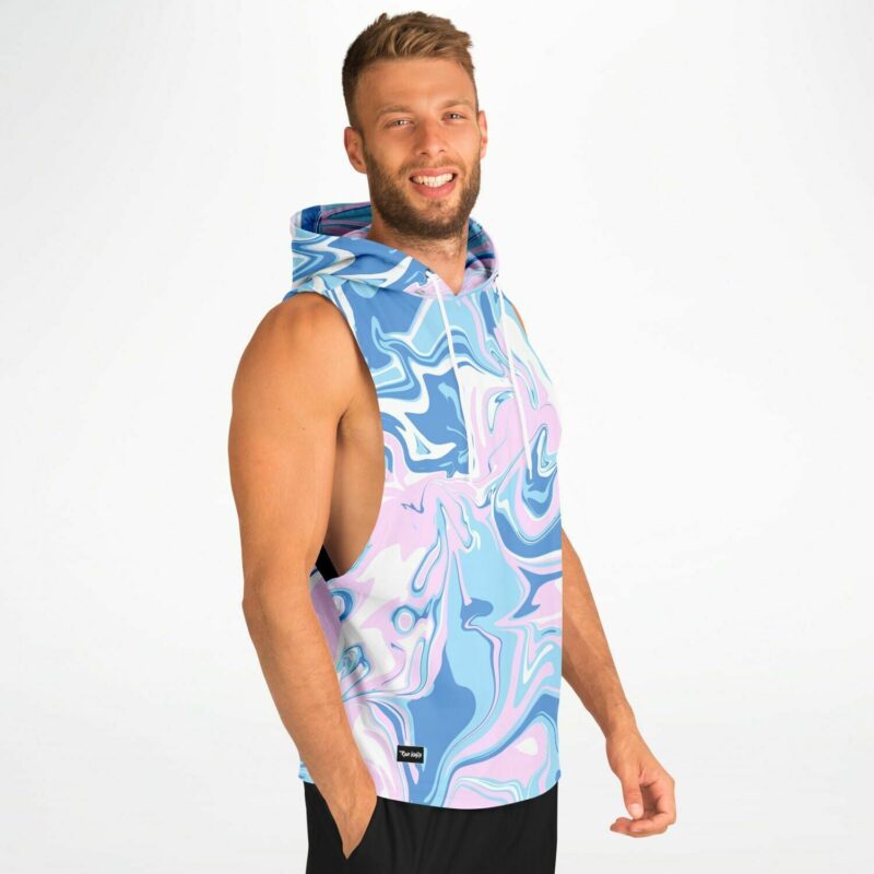 A man wearing an Acid trip Sleeveless hoodie.