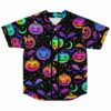 Colorful pumpkin and bat Halloween rave baseball jersey, front