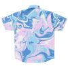 Liquid marble swirl pattern on the back of the acid trip rave button-down shirt, flat lay