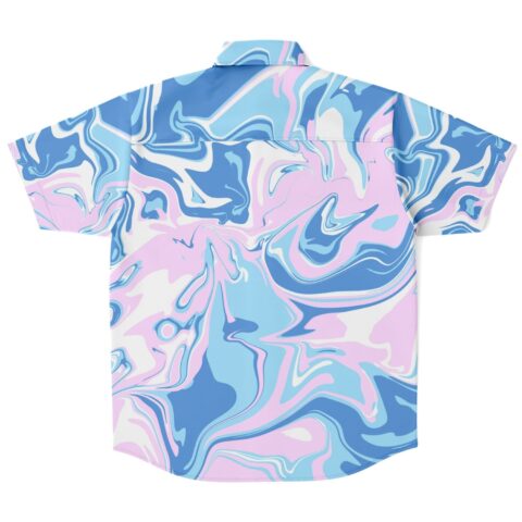 Liquid marble swirl pattern on button down shirt back view flat lay