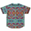 Back view of teal geometric mosaic print with mirrored triangle and diamond pattern