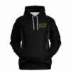 Black hoodie with gold Hocus Pocus lettering on left chest, front view