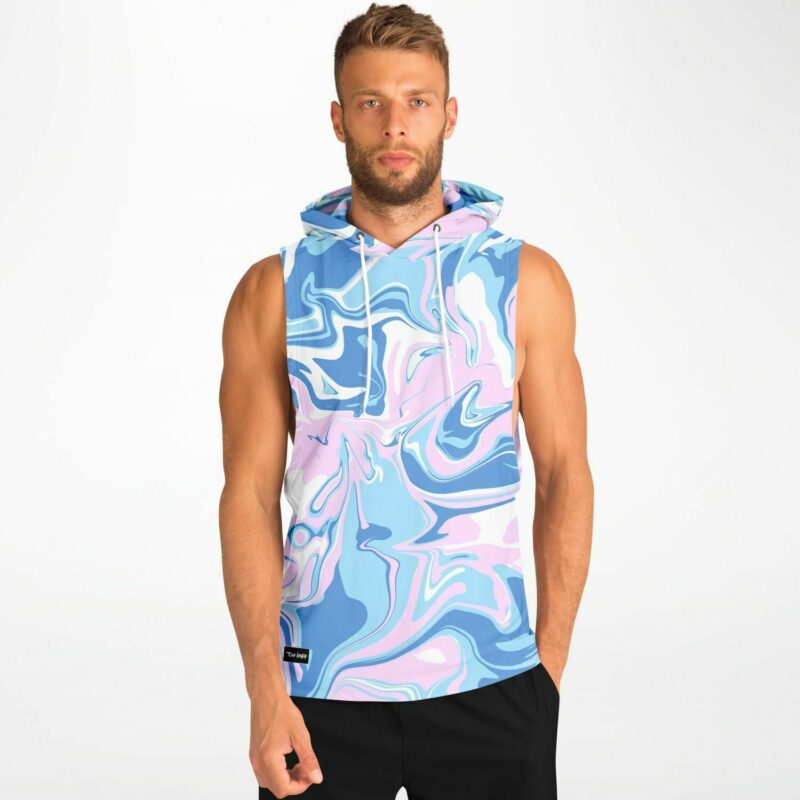 A man wearing an Acid trip Sleeveless hoodie.