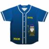 Blue gradient baseball jersey with cartoon crowned wizard and Shag Nice text, front view