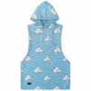 Front view of the sky blue cloud print rave sleeveless hoodie with anime-inspired clouds