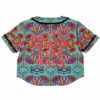Back view of the bass rave cropped baseball jersey with bold bass-themed text