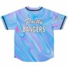Pastel marble rave jersey back with Pretty Bangers script and Giia Gang sleeve print
