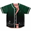 Green to black ombre baseball jersey with line-art flower doodles front view