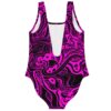 Hot pink and black abstract swirl one-piece swimsuit back view flat lay with scoop back