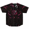 Black and pink circuit board print baseball jersey front view with reversible white panel