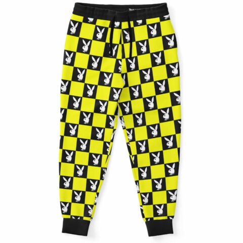 Jogger with yellow and black checkerboard pattern and icon motifs
