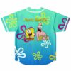 Back view of teal jersey with sponge and starfish cartoon buddies and Festy Bestie text