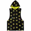 Black cartoon character rave sleeveless hoodie with a vibrant character print