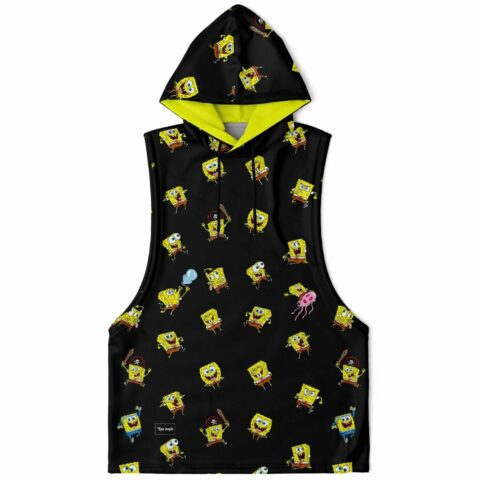 Black armhole hoodie with vibrant cartoon character print