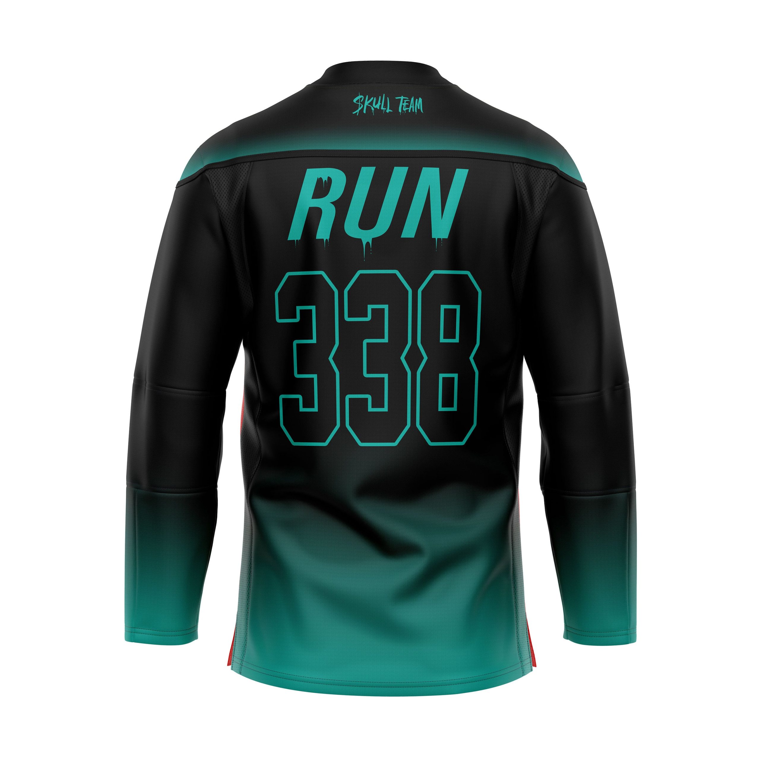 A Kai hockey jersey with the words run 338 on it.