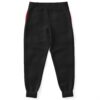 Red lettering rave joggers on a white background