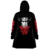 Black hooded cloak back view with anime-inspired titan face and red graffiti-style text